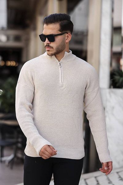 CAN Men's Cream Thessaloniki Knitted Half Zipper Knitwear