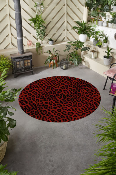 Napoli Home Baskılı Modern Leopar Model Yıkanabilir Kaymaz Taban Yuvarlak Mut...
