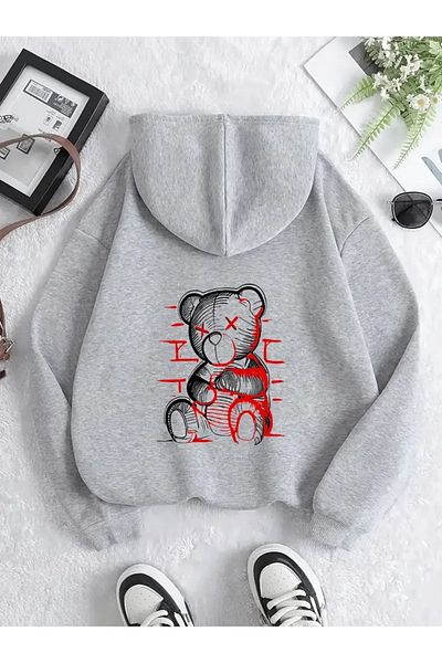 LAND MODA Unisex Black Hooded Printed Sweatshirt