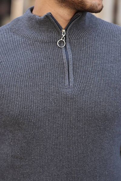 CAN Men's Gray Thessaloniki Knitted Half Zipper Knitwear