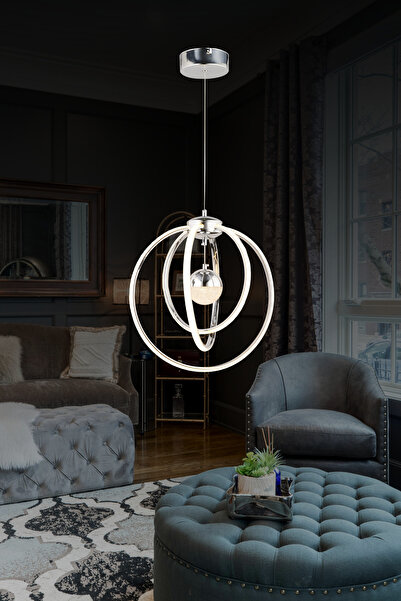 bordolux Ld 066 Toplu Model Krom 3 Renkli Salon Ve Oturma Odası Için Ideal Alüminyum Avize, 40x70