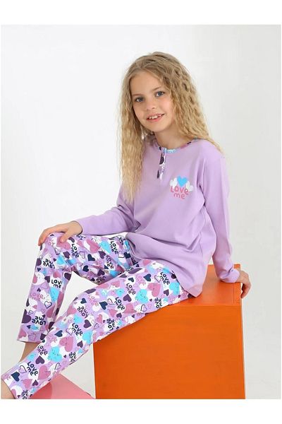 diamondstar Girl's Sleepwear Set with Love Me Link - Long Sleeve, 100% Cotton, Button Detail, 2/5 Years
