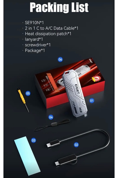 Eaget Se910d M2 Nvme Sata Kutusu 10gbps Usb 3.2 Yüksek Hız Çift Protokol Ce Lisanslı 2280/2260/2242/2230