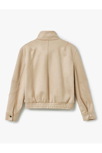 Koton New Season Zippered Stand Collar Pocket Long Sleeve Crop Faux Suede Jacket