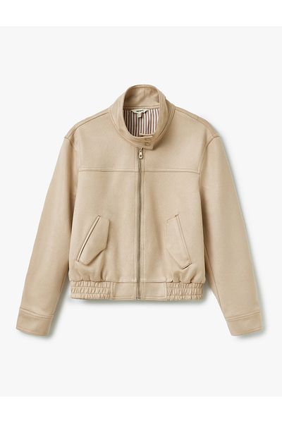 Koton New Season Zippered Stand Collar Pocket Long Sleeve Crop Faux Suede Jacket
