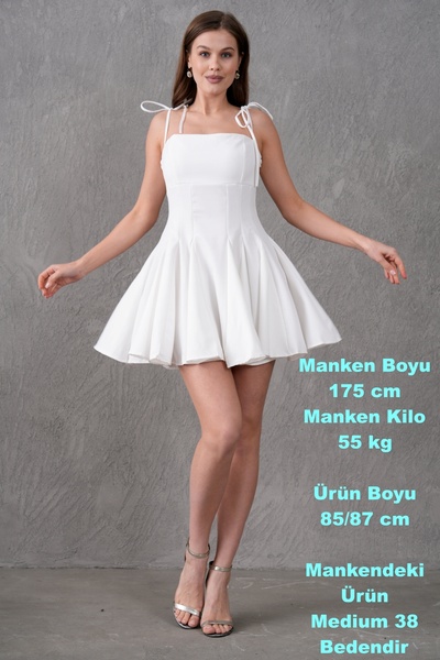 vuvutasarım Δεμένο Atlas υφασμάτινο λεπτό λουράκι στράπλες λευκό φόρεμα επιστροφής στο σπίτι - 164