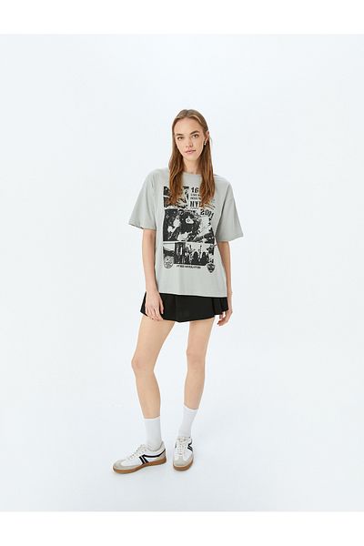 Koton New Season Slogan Printed Crew Neck Short Sleeve Oversize T-Shirt