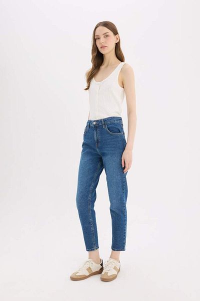 DeFacto Noul sezon Lina Comfort Mom Pantaloni cu talie normală cu picior plat, spălați cu zăpadă