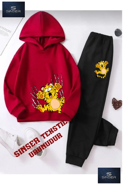 SS SİNSER Hooded Children's "Garfild Claws" Printed Tracksuit Set