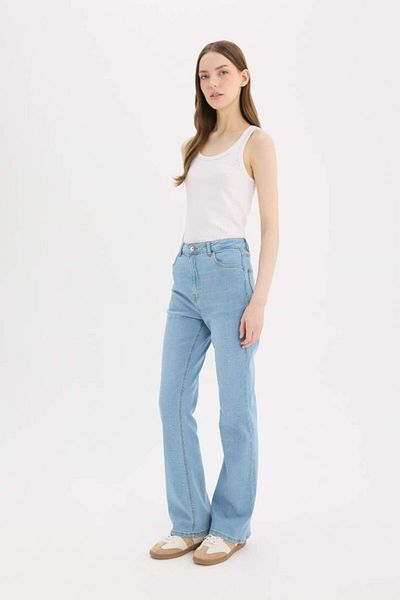 DeFacto Noul sezon Slim Flare Talie înaltă, picior drept, pantaloni lungi din denim spălat cu zăpadă