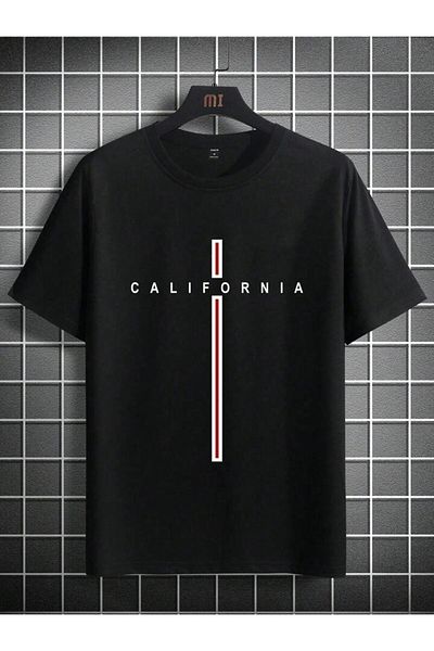 Boi California Stripe Printed Unisex Oversize Cotton T-Shirt - Short Sleeve
