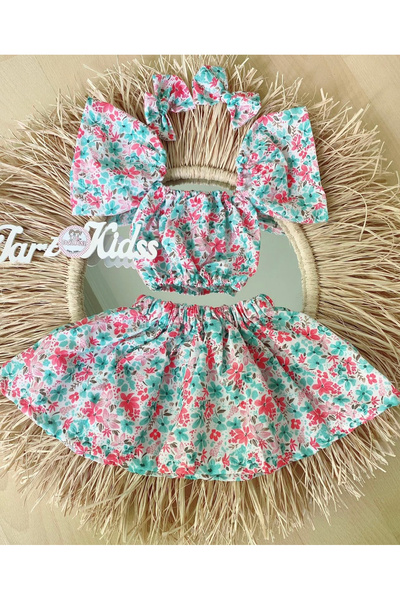 Ebru Girl's floral skirt suit