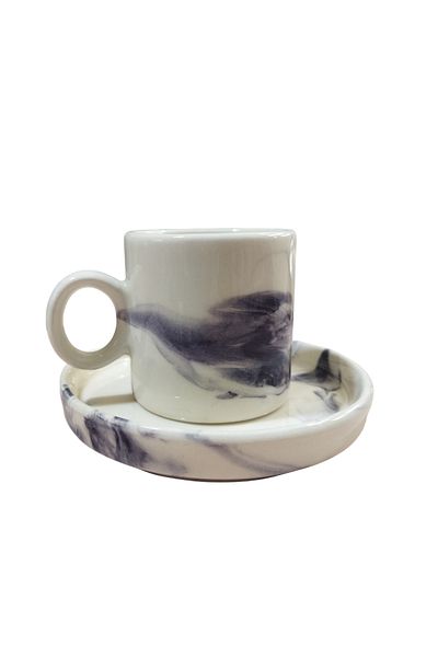 Ganita home Gray Single - Coffee Fincani Marble Effect 2 Pieces