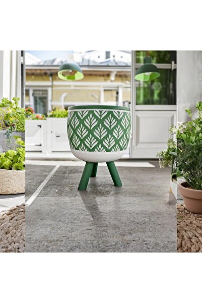 Lui Tasarım Bohem İskandinav Tarz Saksı Dekoratif Trend Yeşil Beton Ayaklı 18...