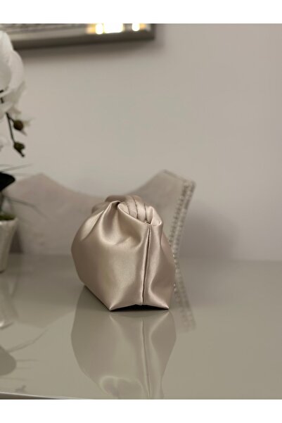 mossi Women's Nude/Beige Satin Faux Leather Strap Clutch Casual and Evening Dress Bag