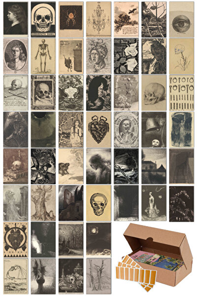 NeoPrint Gotik Kolaj Duvar Kartları Grunge Dekoratif Vintage Duvar Süsü 50 Adet