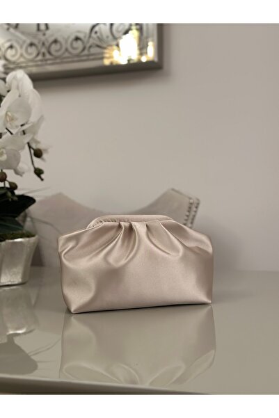 mossi Women's Nude/Beige Satin Faux Leather Strap Clutch Casual and Evening Dress Bag