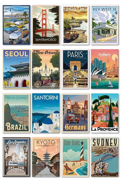 NeoPrint Χώρες και πόλεις Κάρτες τοίχου κολάζ World Travel Διακοσμητικό στολίδι τοίχου 54 τμχ