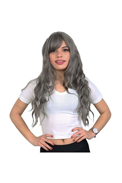 Nurdan Trend Peruk Perçemli Long Water Wave Fiber Synthetic Wig- Dark Gray