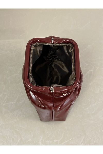 mossi Women's Burgundy Patent Leather Shiny Faux Leather Strap Clutch Daily and Evening Dress Bag