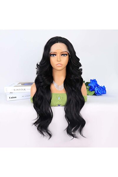 Nurdan Trend Peruk Black Wavy Long Size Tulle Wig