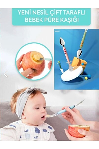KdrElektronik Yeni Nesil Çift Taraflı SİLİKON VE ÇELİK Bebek Çocuk Püre Kaşığı Pembe RENK