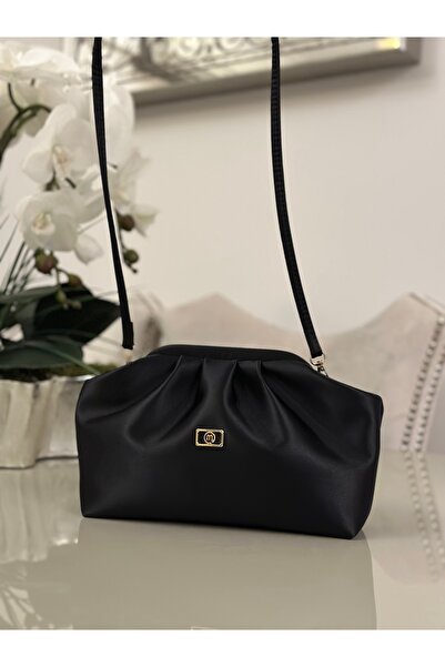 mossi Women's Black Satin Faux Leather Strap Clutch Casual and Evening Dress Bag