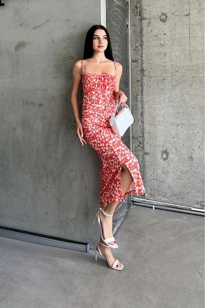 02Lady Fashion Camisole Fabric Print Midi Dress with Straps Report