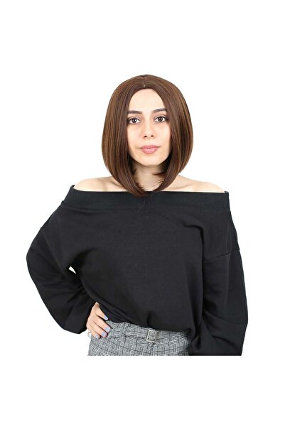 Nurdan Trend Peruk Brown Caramel Colored Short Fiber Synthetic Wig - No Bangs