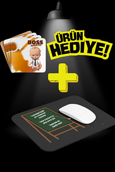 İş Yerinde Espirili Baby Boss Baskılı Mousepad ve Ücretsiz Bardak Altlığı