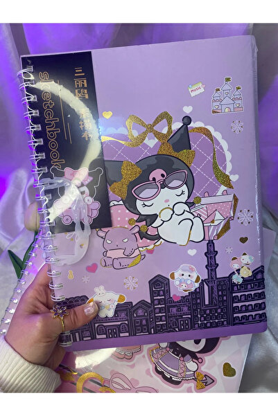 FuryaTedarik Caiet de desen de dimensiuni mari fără linii cu personaj Sanrio, mâner, copertă rigidă
