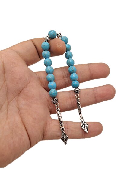 Han Ticarethane مسبحة زازا فضية من الحجر الفيروزي الطبيعي