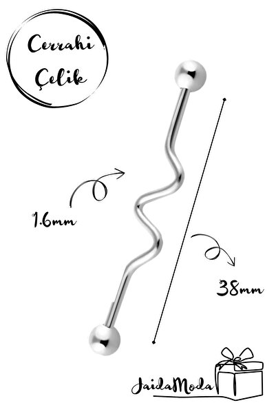 Jaida Moda Unisex Gri Dalga Model Cerrahi Çelik Industrial Köprü Piercing
