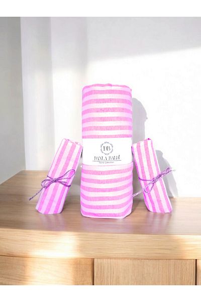 DANLA BALDİ Double Cotton Satin Striped Hotel Series Fitted Sheet Set