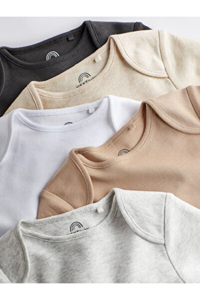 Next Baby 5-Piece Plain Patterned 100% Organic Cotton Baby Bodysuit - Long Sleeve Alyd70303