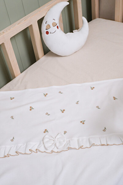 BABYLİM Baby Girl Tulip Embroidered Double Layer 100% Cotton Ruffle Blanket 85X90 cm