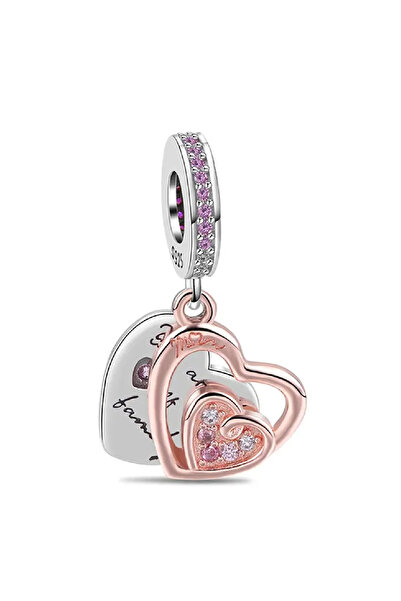 Fubena İç Içe Sonsuz Kalpler Çift Sallantılı Gümüş Charm