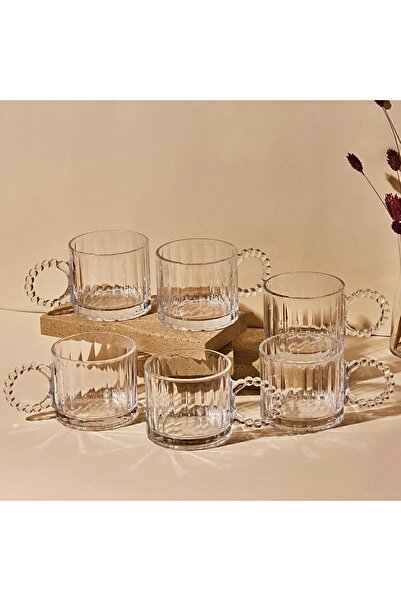 Unique 6 Adet Cam Boncuk Kulplu Bardak Kupa Çay Kahve  Bardağı