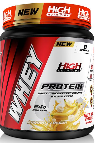 High Nutrition Whey Protein 240 g Protein Powder with Banana Flavor 24 g Protein