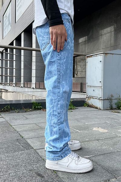 XPUPPET Printed Loosefit Ice Blue Jeans