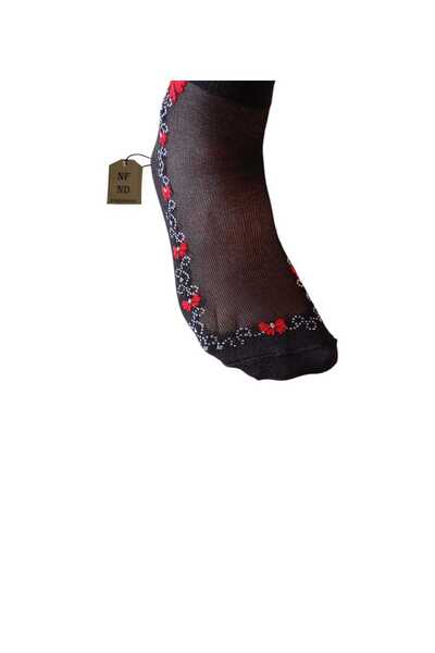 NF ND ENEFENDİ Tül Pamuk Elastan Çorap Kısa Konç Kokulu Kırmızı Çiçekli Rahat...