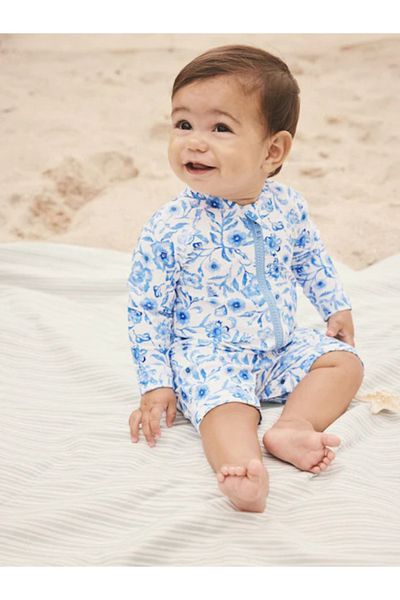 Next Baby Upf50 Sun-Proof Blue Floral Baby Swimsuit - Alye77689