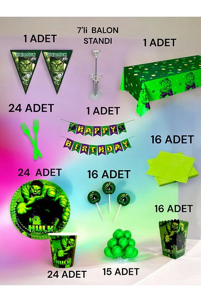 VibeHome 24 People Hulk Themed 2XL Pack - Birthday Party & Fun Events