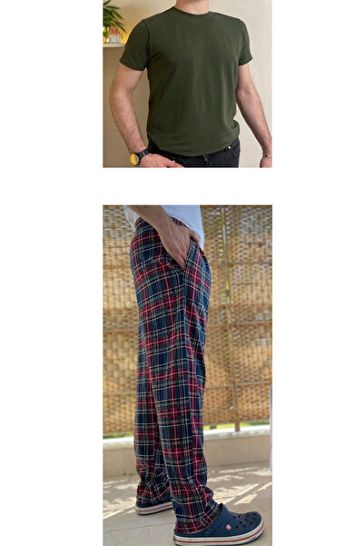 Betimoda Claret Red Regular Fit κάτω καρό καρό βαμβακερό πλεκτό ανδρικό σετ πιτζάμες με λαιμόκοψη με τσέπες