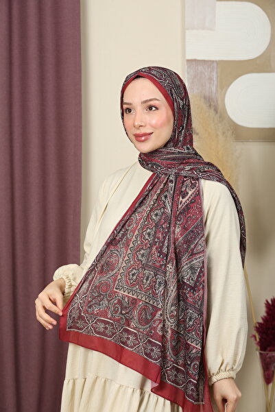 aldyoo Retro Etnik Desen Pamuk Şal Bordo (70X180CM)