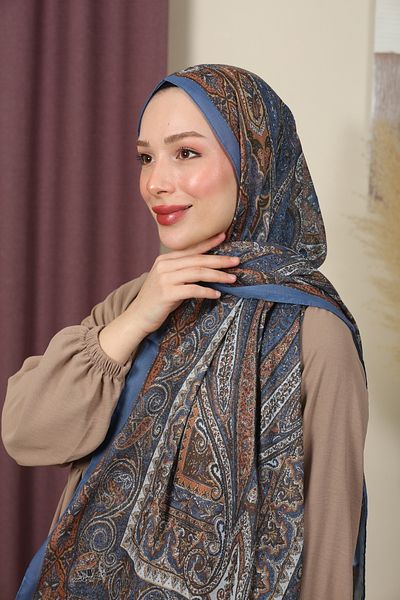 aldyoo Şal din denim din bumbac cu model etnic retro - albastru (70X180CM)