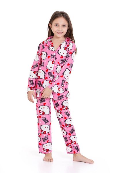 ARBİ kids Girl's Hello Kitty Heart Pink Suede Fabric Pajama Set