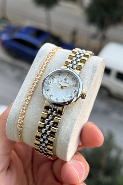 Homies Women's Wristwatch - Small Case and Rhinestone Dial with Gift Box and Bracelet Gift Hm 245435877