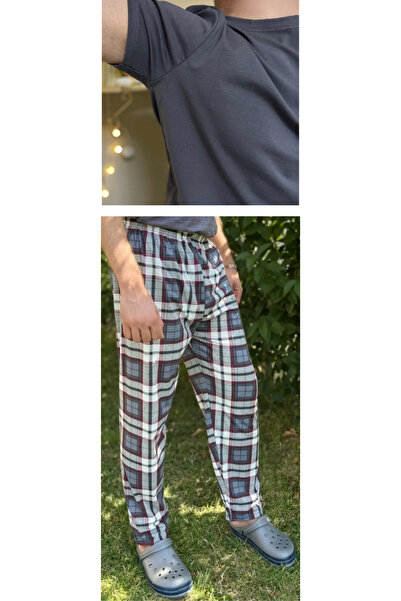 Betimoda Σετ ανδρικών πιτζάμες Anthracite Regular Fit κάτω καρό καρό βαμβακερό πλεκτό λαιμόκοψη