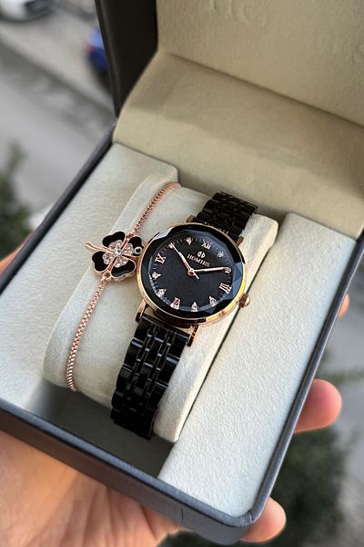 Homies Women's Wrist Watch Small Case Crystal Glass Gift Box and Bracelet with Gift Hm 7560896562